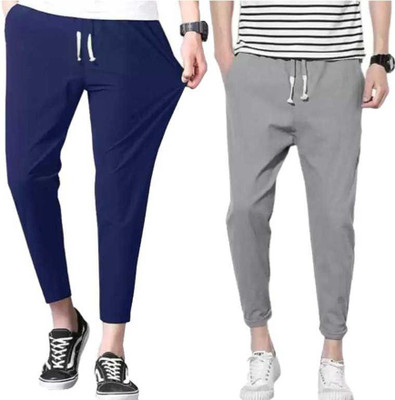 Divdot Solid Men Grey, Blue Track Pants