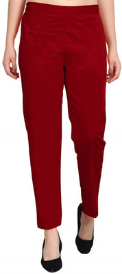 Kanna Fabric Regular Fit Women Maroon Trousers