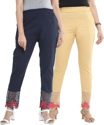 wear affair Regular Fit Women Dark Blue, Beige Trousers