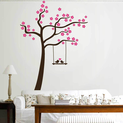 walkart 120 cm wall strickers-Attrative Tree With Love Birds Self Adhesive Sticker(Pack of 1)