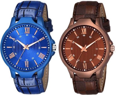 PV CREATION Brown blue Matt Finish watch combo 2 Analog Watch  - For Men & Women