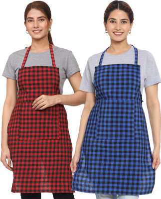 JMI Cotton Chef's Apron - Free Size(Dark Blue, Red, Black, Pack of 2)