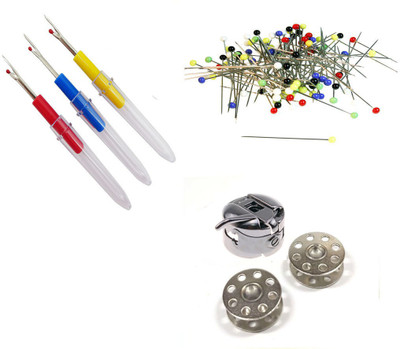 Crafts Haveli 3 Items Combo : 3 Seam Ripper, 1 Case 2 Bobbin, Ball Pin