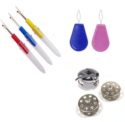 Crafts Haveli 3 Items Combo : 3 Seam Ripper, 1 Case 2 Bobbin, 2 Needle Threader