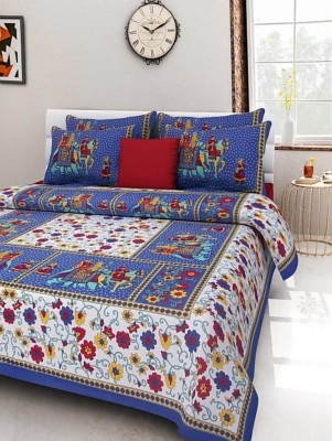 RAJDEVI JAIPUR PRINTS 228 TC Cotton King Floral Flat Bedsheet(Pack of 1, Blue)