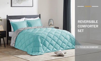 Comforter Solid Double Comforter for  AC Room(Microfiber, AQUA GREEN AND LIGHT GREY)