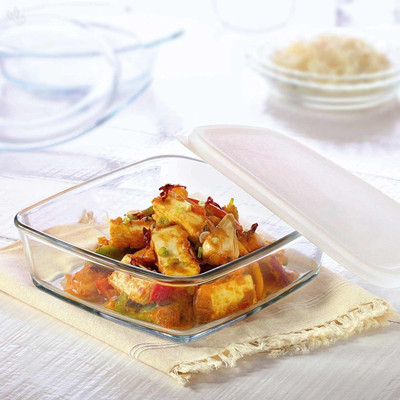 BOROSIL Glass Mixing Bowl Square With Plastic Lid 1.6(Pack of 1, Clear)