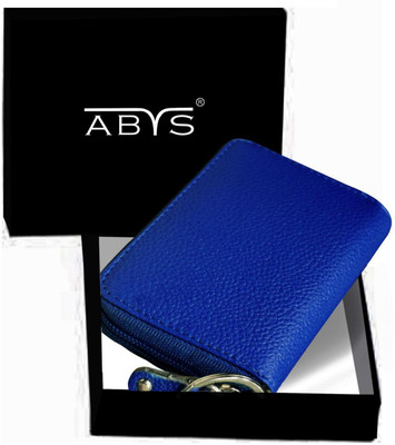 ABYS 7 Slots Leather Credit Debit Card Holder Wallet Money Bag Zipper Coin Purse 10 Card Holder(Set of 1, Blue)