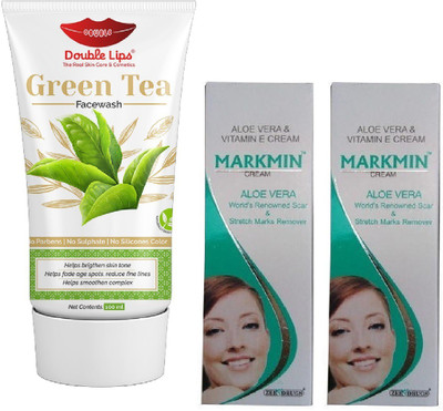 DOUBLE LIPS FACE CARE GREEN TEA FACE WASH 100 ML + Markmin Scar & Stretch Mark Remover Cream(3 Items in the set) DOUBLE LIPS FACE CARE GREEN TEA FACE WASH 100 ML + Markmin Scar & Stretch Mark Remover Cream(3 Items in the set)