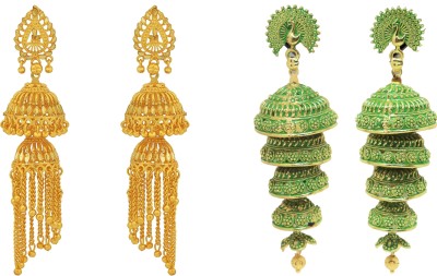 Happy Stoning Stylish Designer Jhumka Earrings - Combo of 2 Brass Jhumki Earring