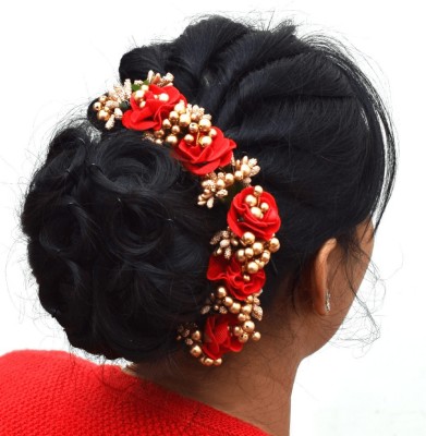 KIFAYTI KART hair accessories stylish wedding artificial flowers clips gajra for women Hair Accessory Set(Red)