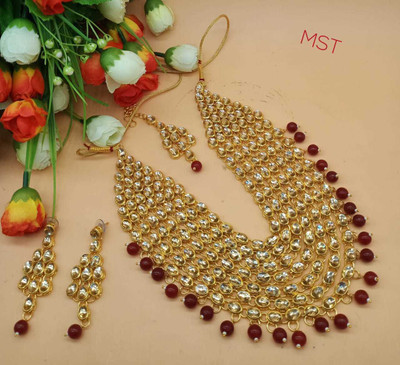 White pearl Alloy Gold-plated Gold, Maroon Jewellery Set(Pack of 1)