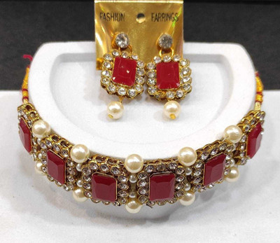 CATALYST Alloy Gold-plated Maroon Jewellery Set(Pack of 1)