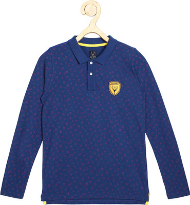 ALLEN SOLLY Boys Printed Polo T-shirt | Allen Solly Boys Geometric Print Polycotton T Shirt(Blue, Pack of 1)