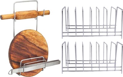 OC9 Utensil Kitchen Rack Steel Stainless Steel Chakla Belan Stand & (Pack of 2) Plate Stand