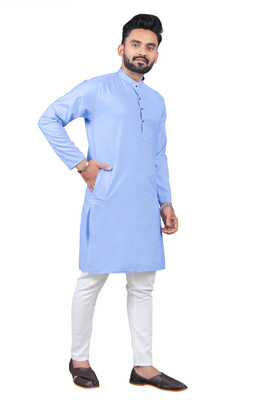 ravendra creation Men Solid Straight Kurta(Light Blue)