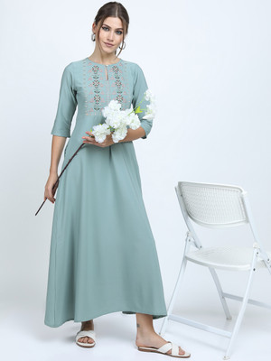 Vishudh Women Solid A-line Kurta(Light Green)
