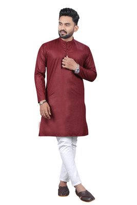 RAHUL LOOK Men Solid Straight Kurta(Maroon)
