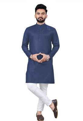 ravendra creation Men Solid Straight Kurta(Dark Blue)
