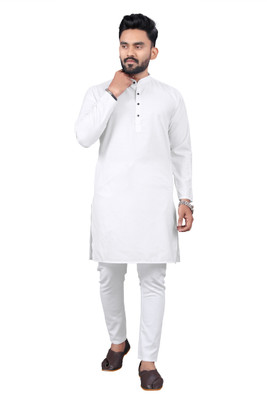 ravendra creation Men Solid Straight Kurta(White)
