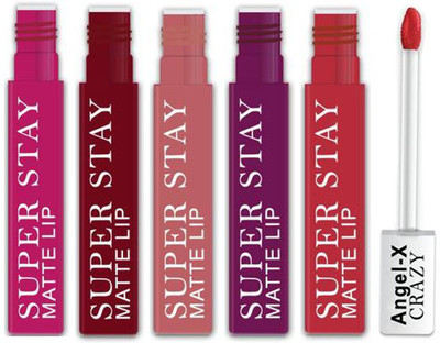 AngelX Crazy Super Stay Professionally Forever Matte Liquid Lipstick Combo Pack Of 5(Multiclour, 30 ml)