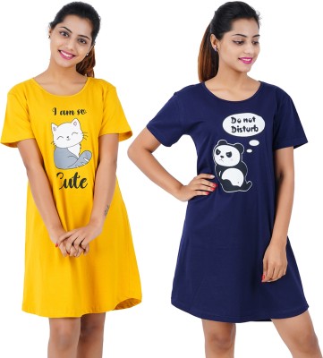 Buy That Trendz Women Nightshirts(Yellow, Blue)