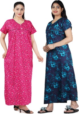 Wristy Women Nighty Set(Pink, Blue)