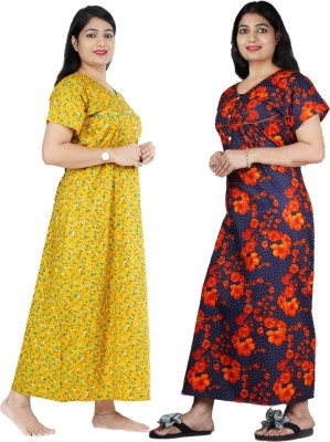 Wristy Women Nighty Set(Yellow, Orange)