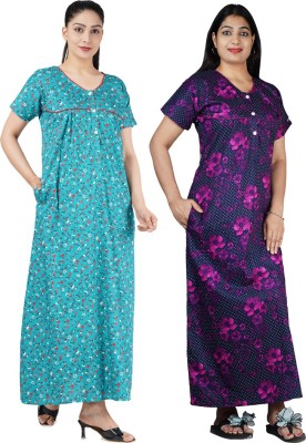 Wristy Women Nighty Set(Blue, Purple)