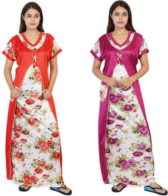 NACNO Women Nighty(Red, Pink)