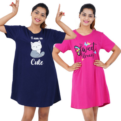 Buy That Trendz Women Nightshirts(Blue, Pink)