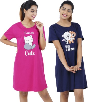 Buy That Trendz Women Nightshirts(Pink, Blue)