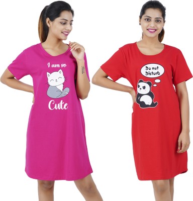 Buy That Trendz Women Nightshirts(Pink, Red)