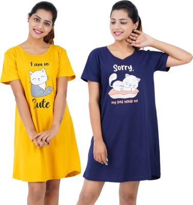 Buy That Trendz Women Nightshirts(Yellow, Blue)