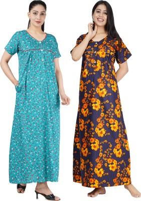 Wristy Women Nighty Set(Blue, Yellow)