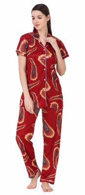 FXPORT Women Solid Maroon Shirt & Pyjama set