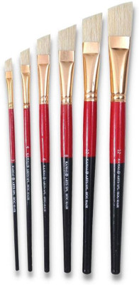 KAMAL Artist Quality Flat Angular Brush Set in HOG Hair(Set of 1, Red And Golden)