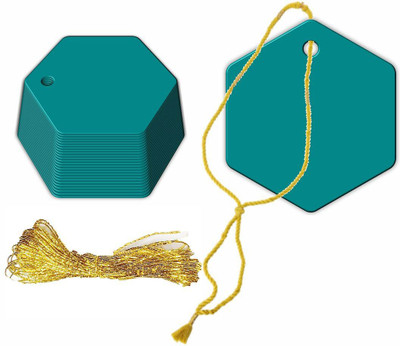 CVANU Creative Gift Tags Craft Paper with Golden String for Writable Tag-Label(300pc) Non-Adhesive Paper Label(Atoll)