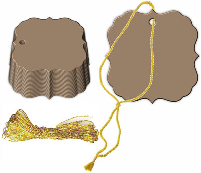 KREEPO Handmade Blank Tags Craft Paper with Golden String for Gift Tag(50pcs) Non-Adhesive Paper Label(Cappuccino)