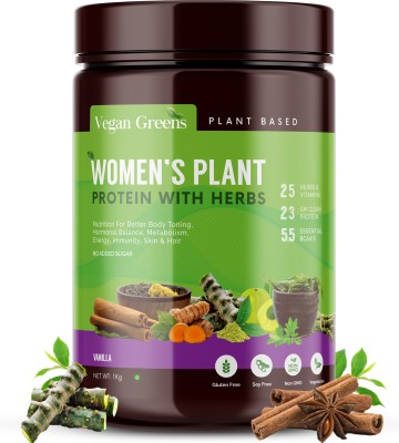 Vegan Greens Women Plant Protein With Ayurvedic Herbs For Metabolism, Energy - 1 Kg Vanilla Plant-Based Protein(1000 g, Vanilla)