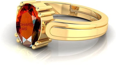 Sidharth Gems 10.25 Ratti 9.00 Carat Natural Gomed Hessonite Adjustable Ring Gold Plated Ring Brass Garnet Brass Plated Ring