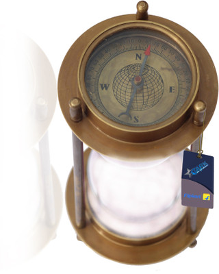 Stark Export House Antique Brass Sand Timer Hour Glass Sandglass Clock with Compass Sand Clock