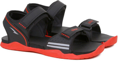 asian Men Sandals(Black, Red , 7)