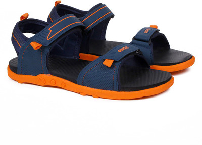 asian Men Sandals(Navy, Orange , 9)