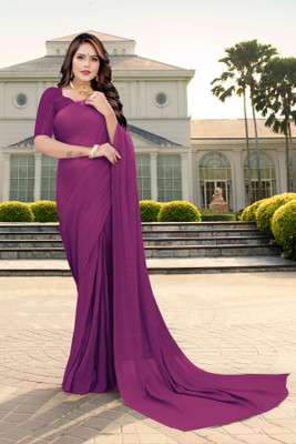 juicee Collection Solid/Plain Bollywood Silk Blend, Lycra Blend Saree(Purple)