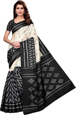 Priyashi Printed Ikkat Art Silk Saree(Cream)