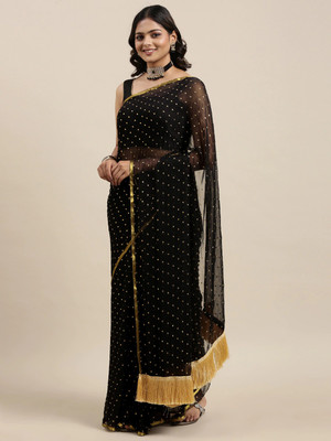 Prutha Fashions Self Design Bollywood Chiffon Saree(Black)