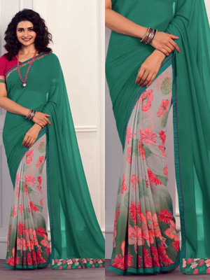 WHOLSALE BAZAR Floral Print Bollywood Georgette, Chiffon Saree(Green)