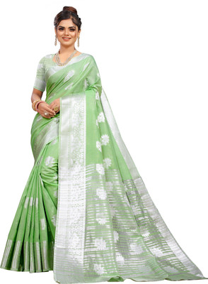 SHREE NATH CREATION Self Design Banarasi Cotton Silk, Jacquard Saree(Green)