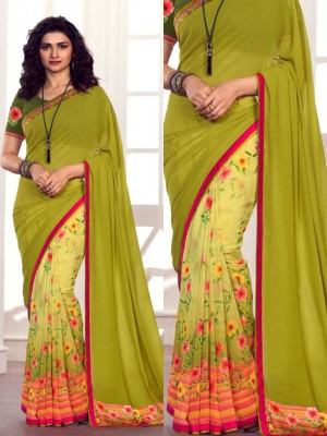 WHOLSALE BAZAR Floral Print Bollywood Georgette, Chiffon Saree(Light Green)